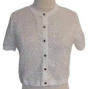 Ports White Lace Short Sleeve Button Cardigan NWT